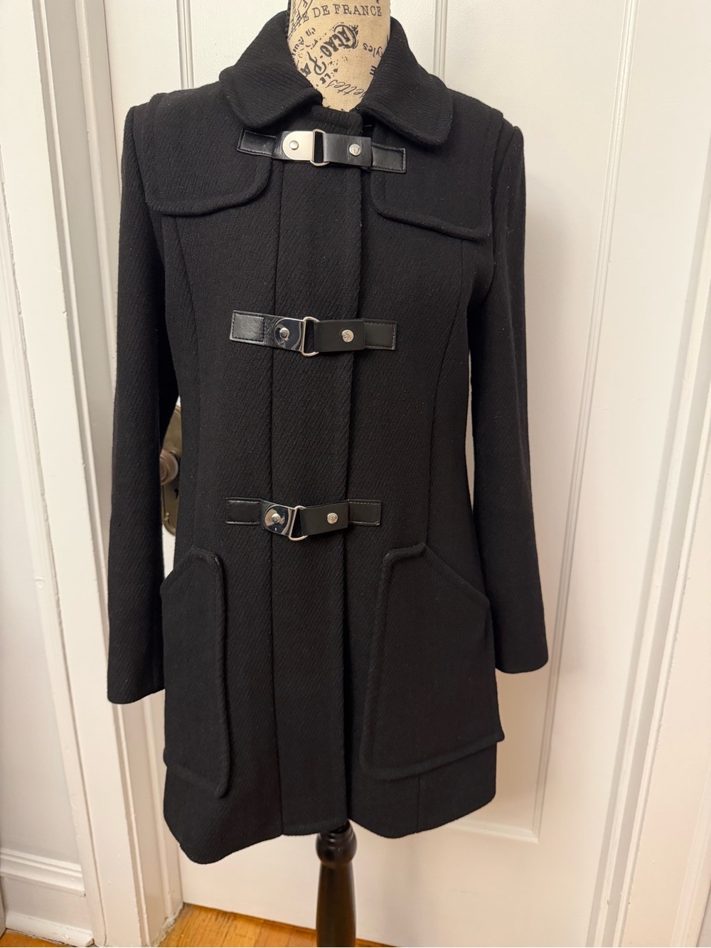 Lauren Ralph Lauren Black Toggle Wool-Blend Coat